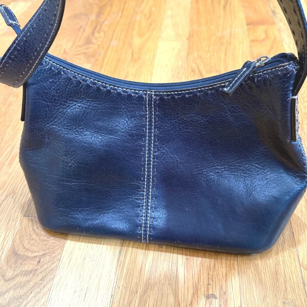 Fossil Black Genuine Leather Shoulder Bag Contrast Stitching Vintage 90s Style